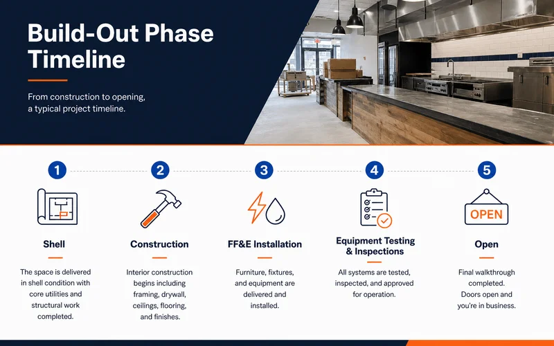 Build-out phase timeline from shell to open