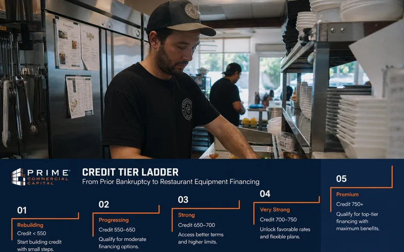 A visual ladder showing credit tier coverage from prime through prior bankruptcy