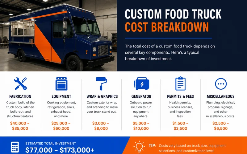 Cost breakdown infographic for a custom food truck build