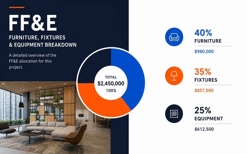 FF&E category breakdown showing furniture, fixtures, and equipment