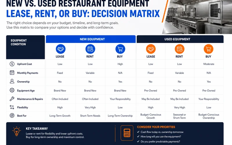 Decision matrix for new vs used and lease vs rent vs buy