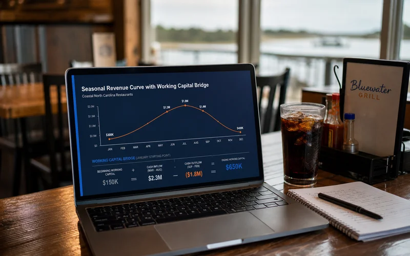 Seasonal revenue curve with working capital bridge