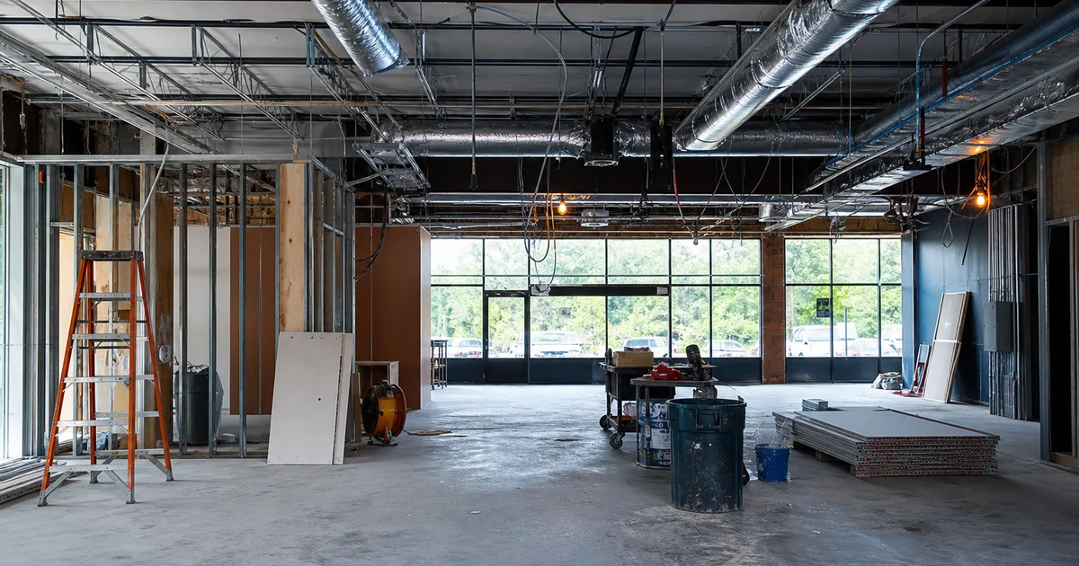 An empty restaurant shell space under construction in NC