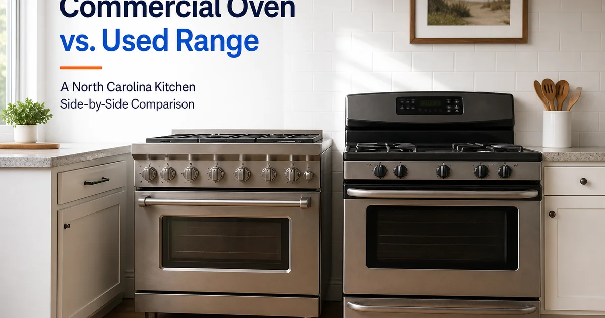 New commercial oven beside a clean used range in a NC restaurant kitchen
