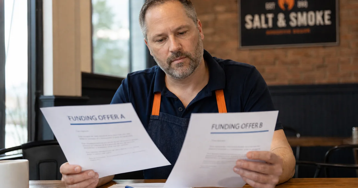 A restaurant owner comparing two funding offers