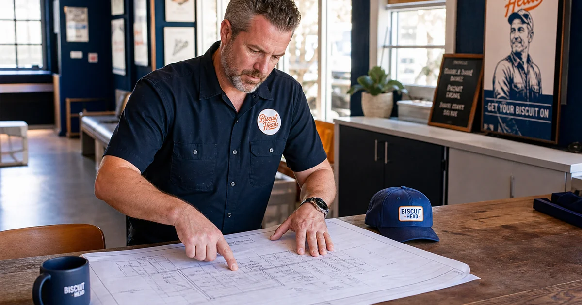 A restaurant owner reviewing plans for a second location