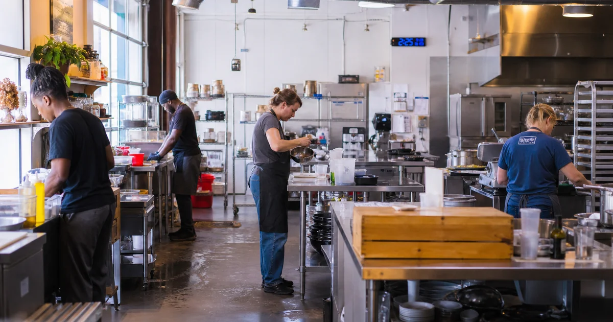 A shared commissary kitchen with multiple prep stations in NC